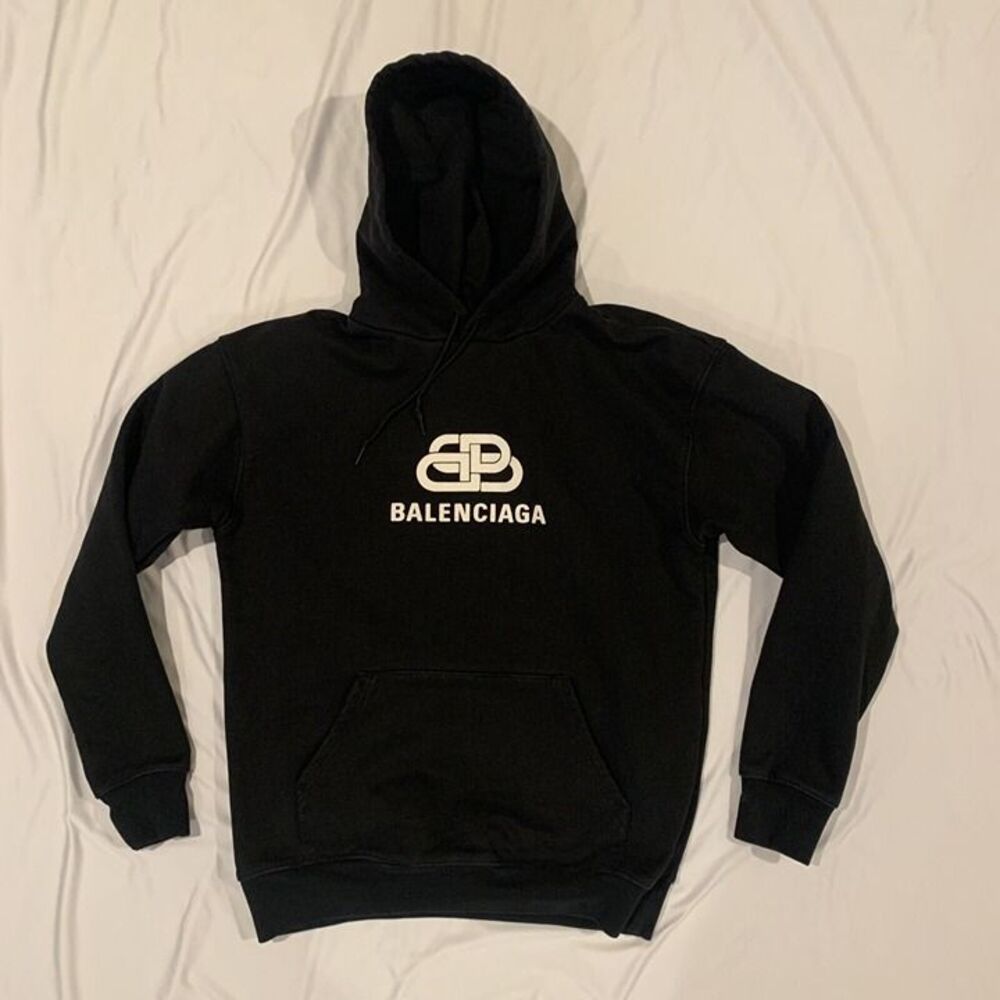 BALENCIAGA MEN'S INTERLOCK LOGO HOODIE MEDIUM FIT IN BLACK SIZE S